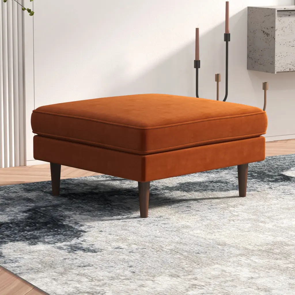 Amber Square Upholstered Ottoman Burnt Orange Velvet Footstool Pouf ashcroft furniture