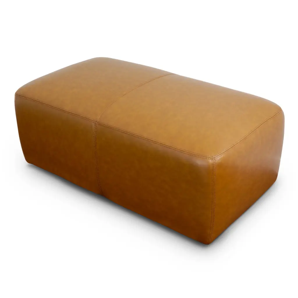 Ingram Tan Leather Ottoman Wood Base Brown Authentic Leather ashcroft furniture