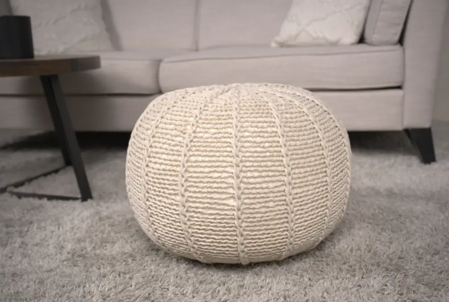 Bordeaux Knitted Cotton Round Pouf Beige Footstool Ottoman bazar
