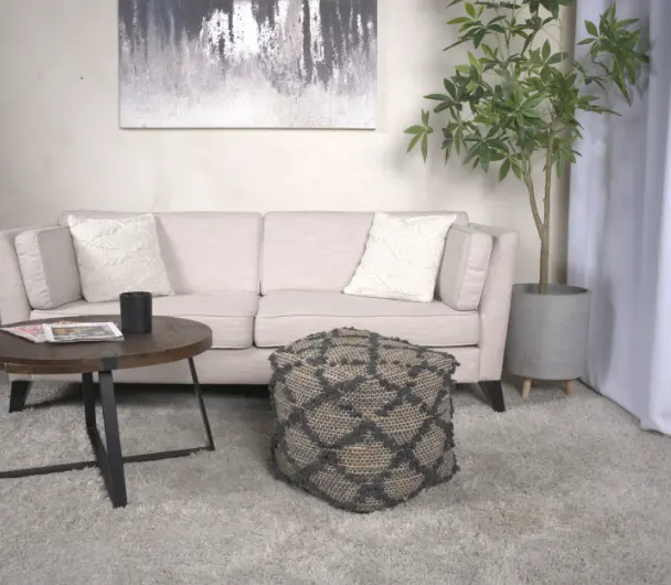 Charcoal Square Pouf Ottoman Stylish Living Room Decor bazar