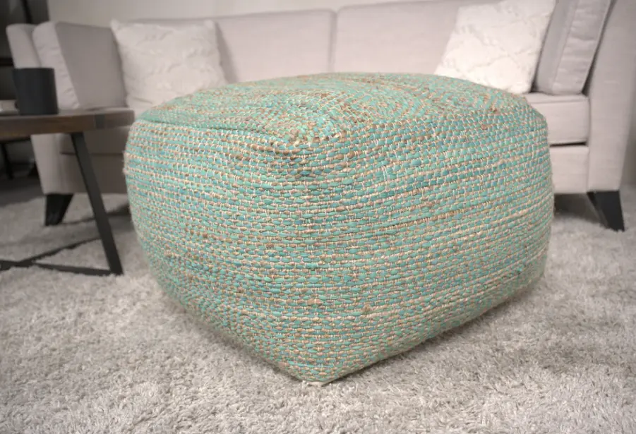 Large Square Pouf Aqua Beige Living Room bazar