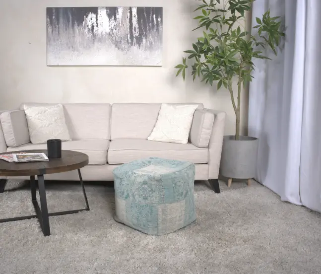 Ocean Square Pouf Teal and Beige Material bazar