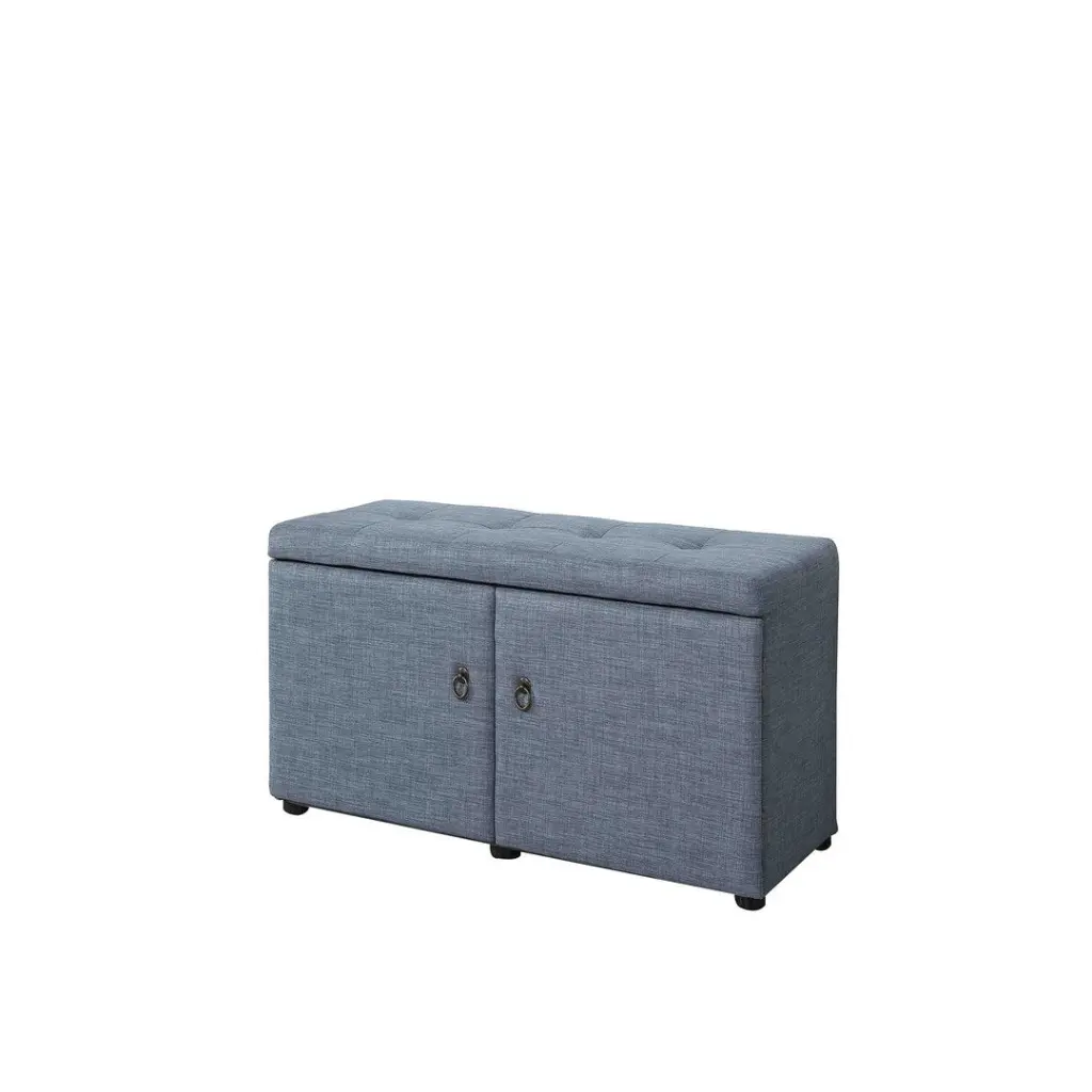 18 Inch Tall Storage Ottoman Slate Blue Fabric Bench california home