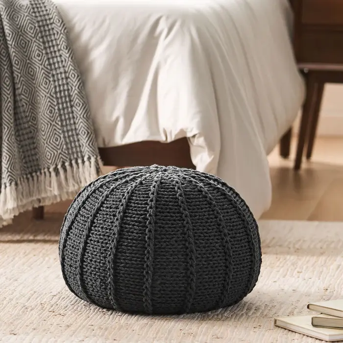 Knitted Pouf Dark Grey Cotton canada-n830