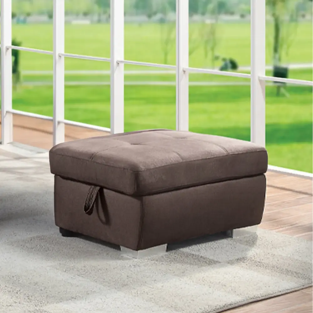 Brown Storage Ottoman Timber Backless Solid Bench Living Room furniture max