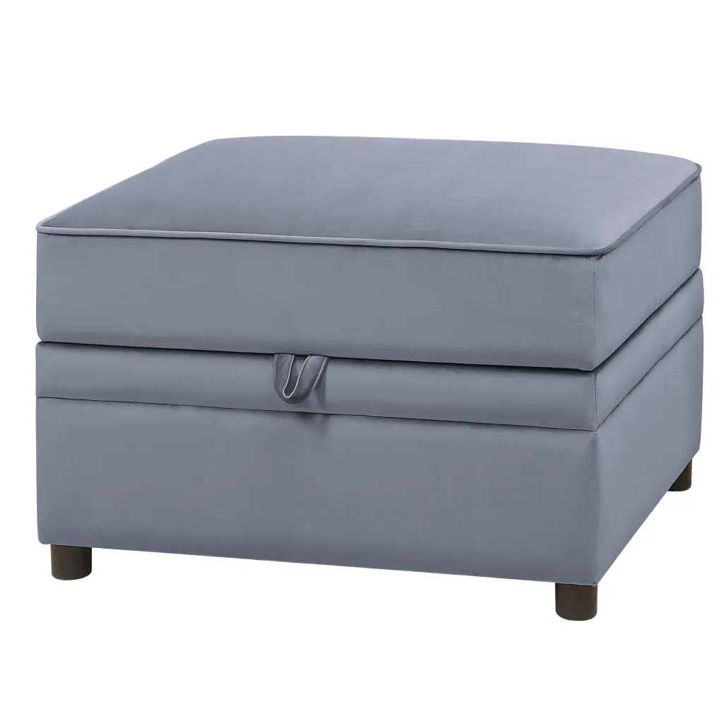 Grey Rectangle Storage Ottoman Wood Frame Primary Living Space furniture max