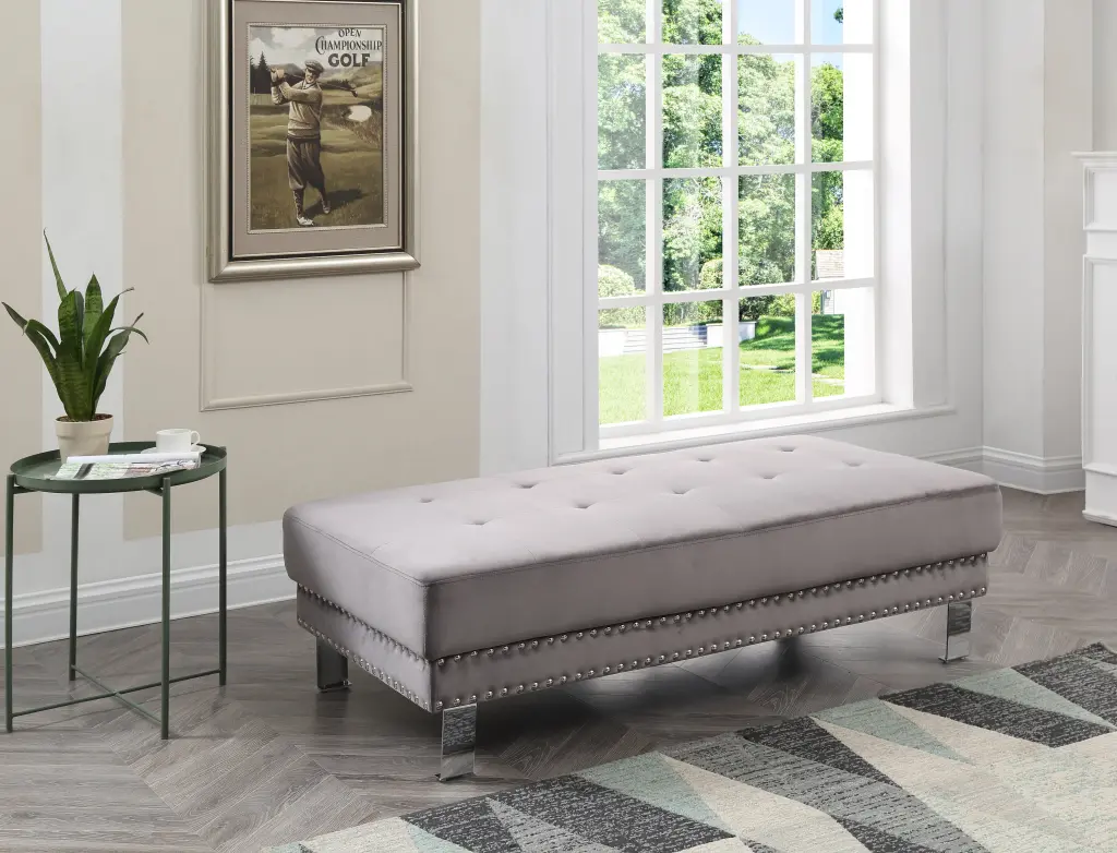 Derek G371 Ottoman Gray Foam Velvet Upholstery glory furniture