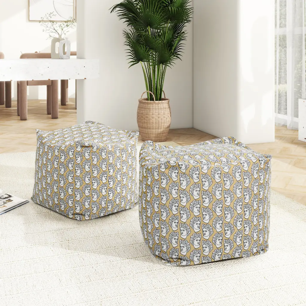 Pouf 20 Inch Premium Oversized Bean Bag Cube Ottoman Apollo Bust Precious Metal & Cr Lounge Seating jennifer taylor home