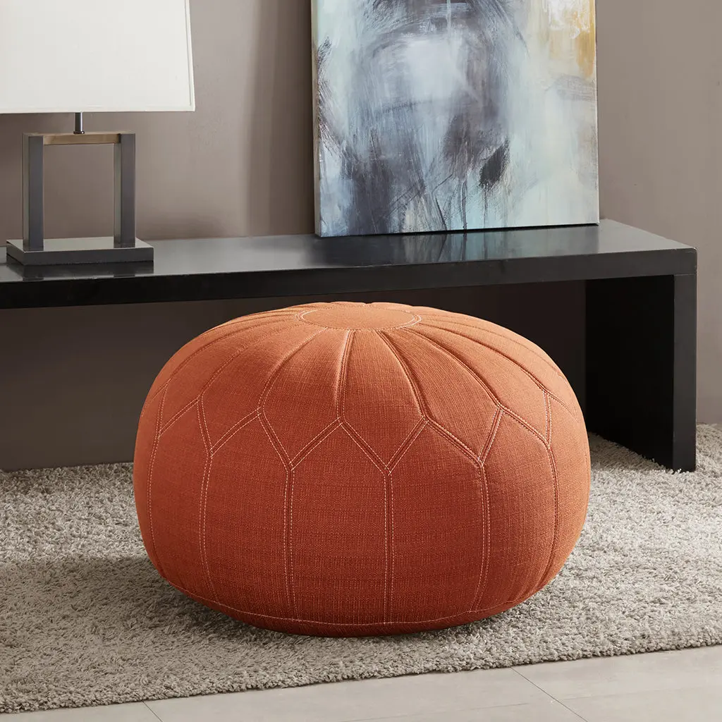 Kelsey Round Pouf Ottoman Orange Solid Wood Stylish Footrest Living Room Decor jla