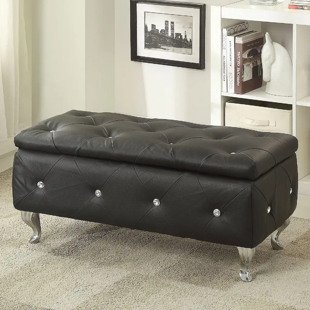 1-Piece Glam 38 Inches Storage Ottoman Bench Upholstered Tufted Black kanepe