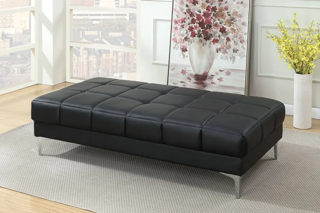 Black Bonded Leather Extra Large Ottoman Metal Legs kanepe