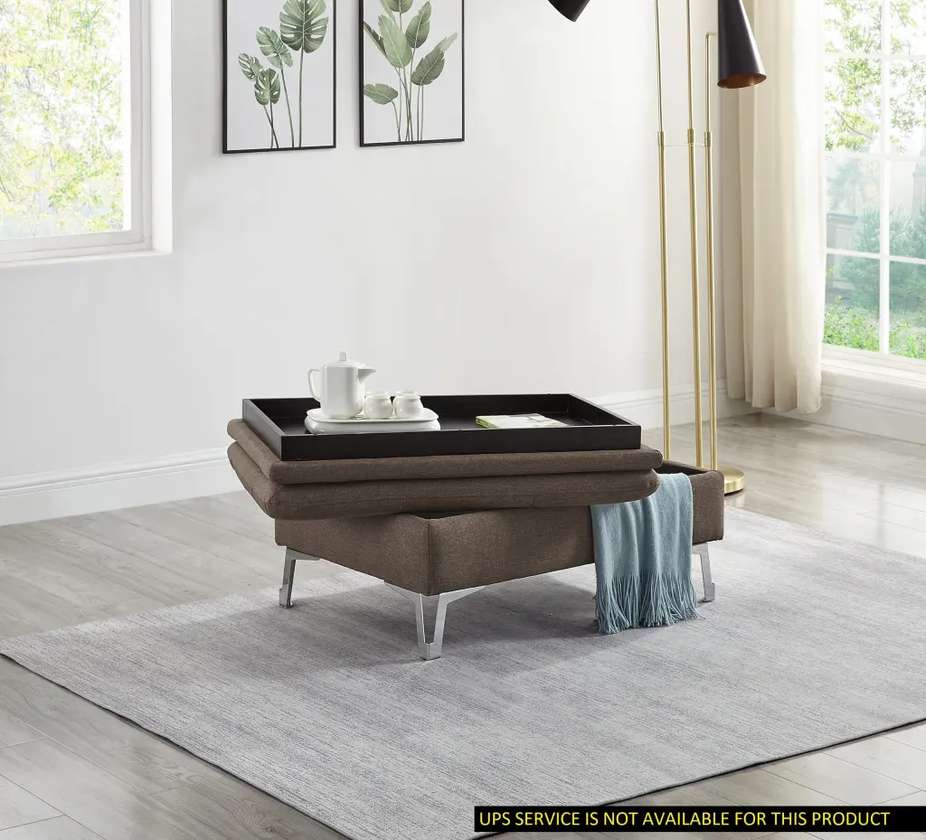 Casual Style Storage Ottoman 1Pc Chocolate Hue Upholstered Material kanepe