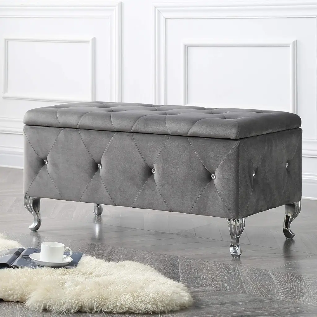 Glam 38-Inch Storage Ottoman Bench Upholstered Tufted Gray Velvet kanepe