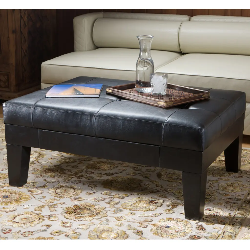 Chatham Ottoman Drawer Black PU Modern Storage Footrest Living Room nh-an