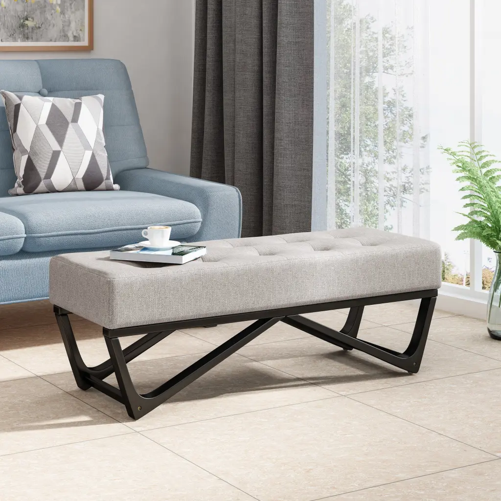 Ottoman Light Grey Material Storage Footrest Pouf nh-an