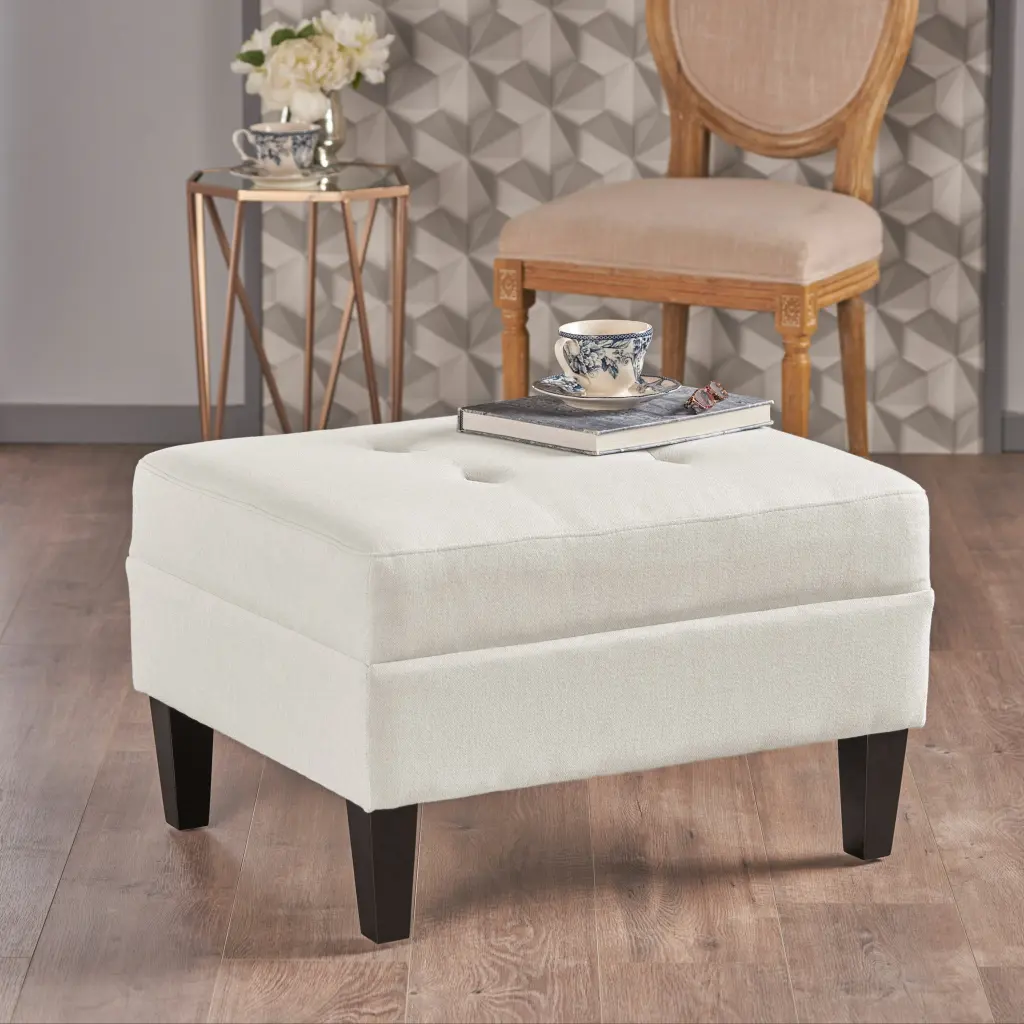 Ivory Material Ottoman Footstool Pouf nh-cloudhouse