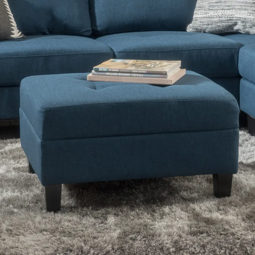Ottoman Navy Blue Material Footrest Pouf nh-perfect home