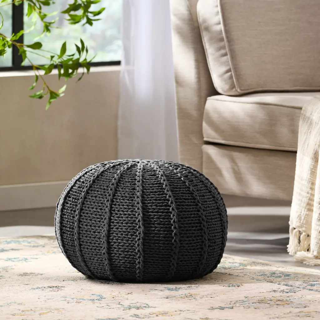 Knitted Pouf Dark Grey Cotton nh-sunfay