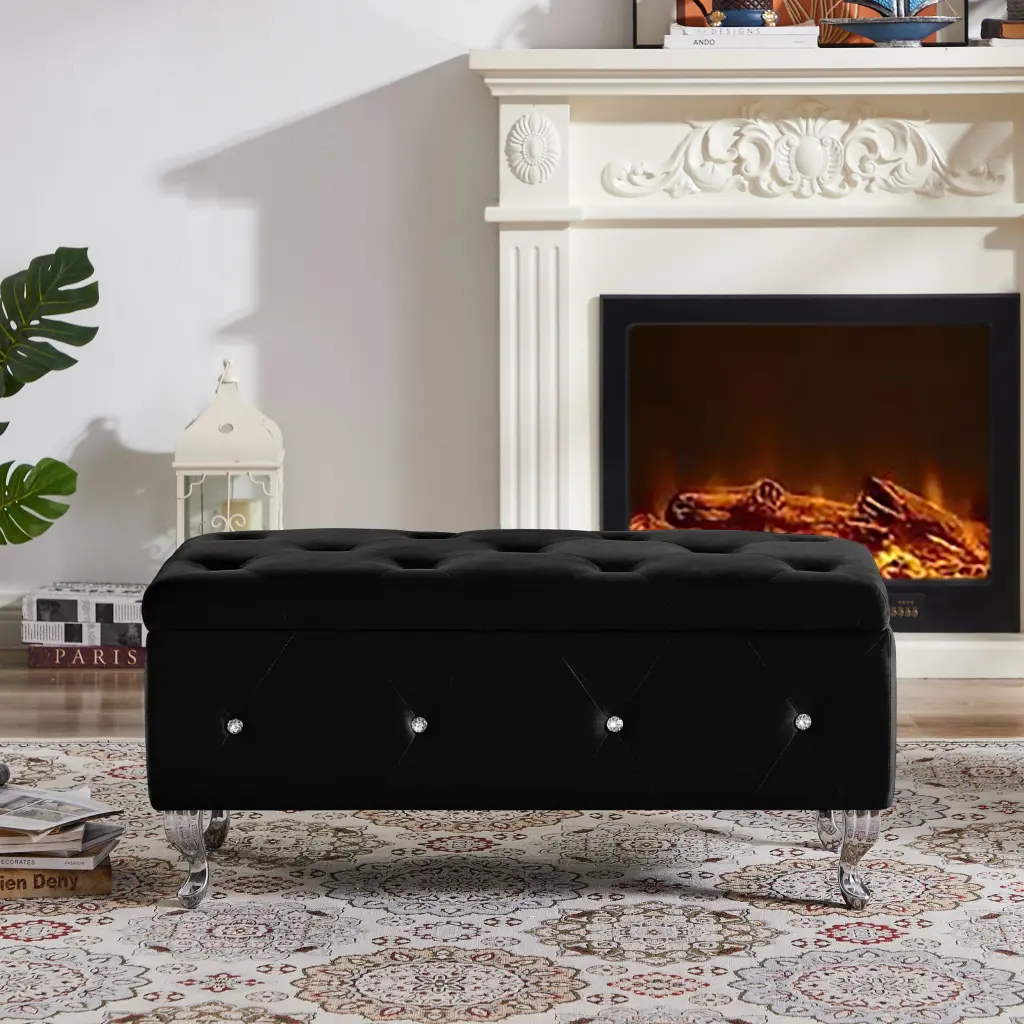 Velvet Upholstered Storage Ottoman Bench Bedroom or End Bed one future