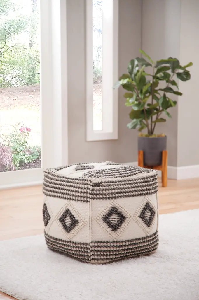 Dalia Square Handwoven Woolen Pouf Beige steve silver furniture