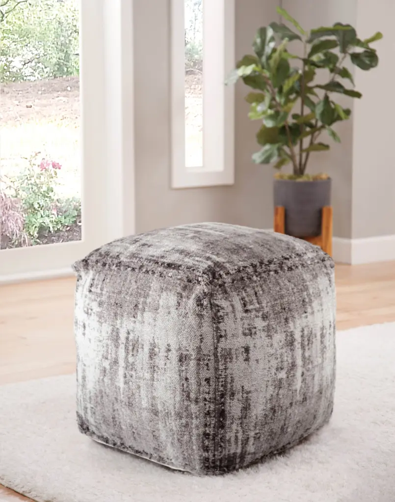 Hazel Square Pouf Dark Gray Footrest Ottoman Storage Stool steve silver furniture