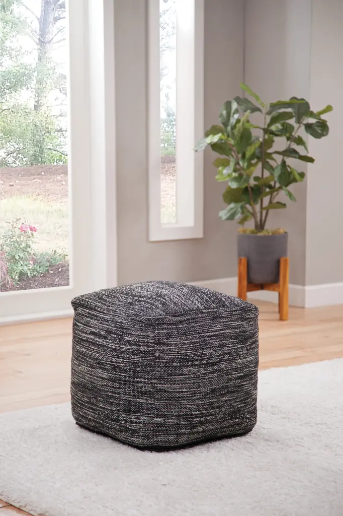 Omari Square Handwoven Woolen Pouf Black Footstool Ottoman steve silver furniture