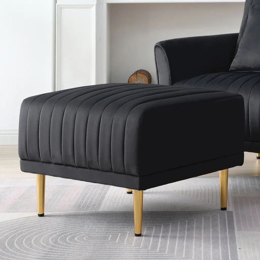 Living Room Ottoman Black Velvet Channel Tufted To Combine Sectional Sofa ui furniture