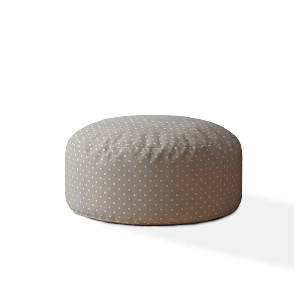 Indoor Diner Dot Light Grey Round Zipper Pouf Stuffed Extra Beads usa made pillow and pouf