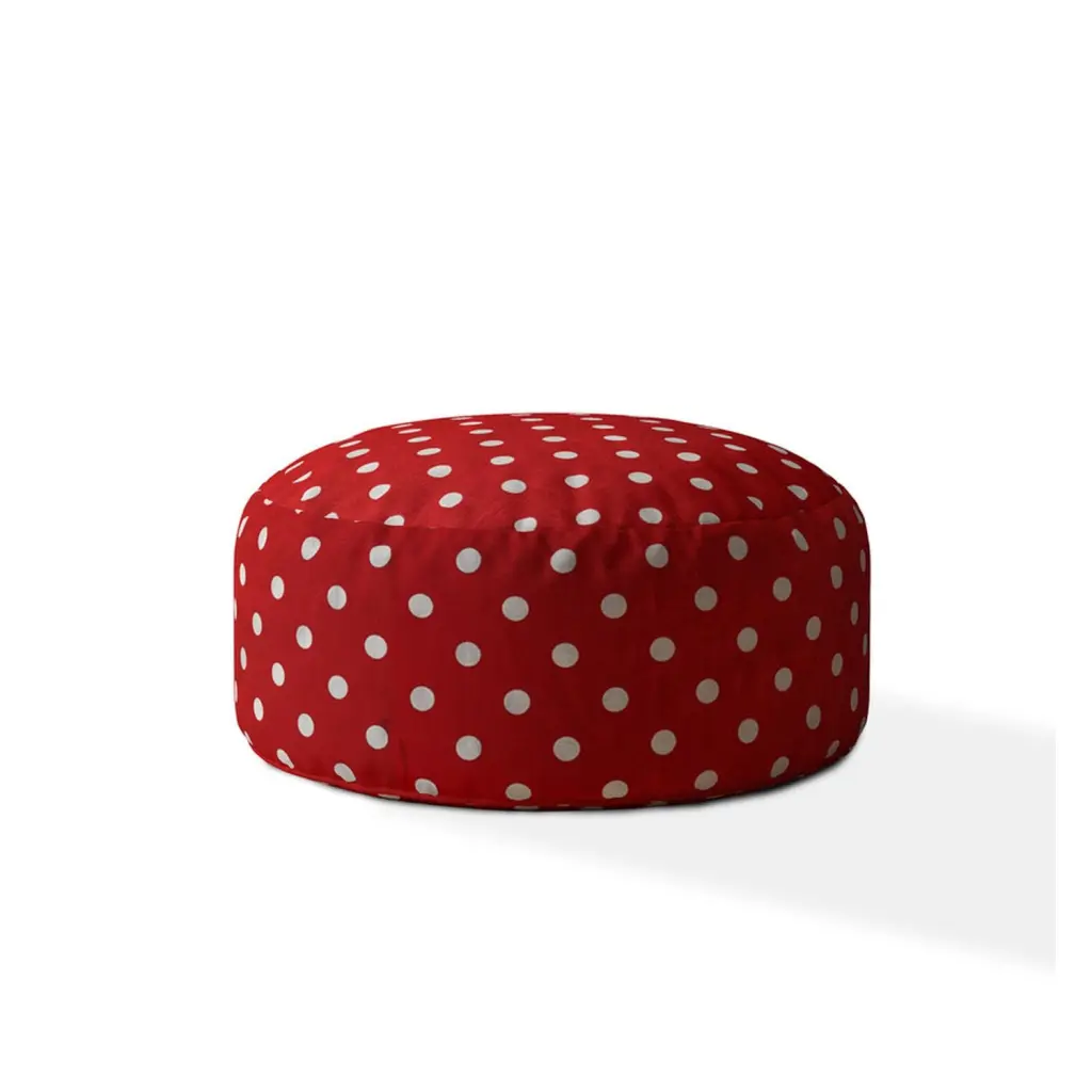 Indoor Retro Polka Bright Red White Round Zipper Pouf Stuffed Extra Bean Bag usa made pillow and pouf
