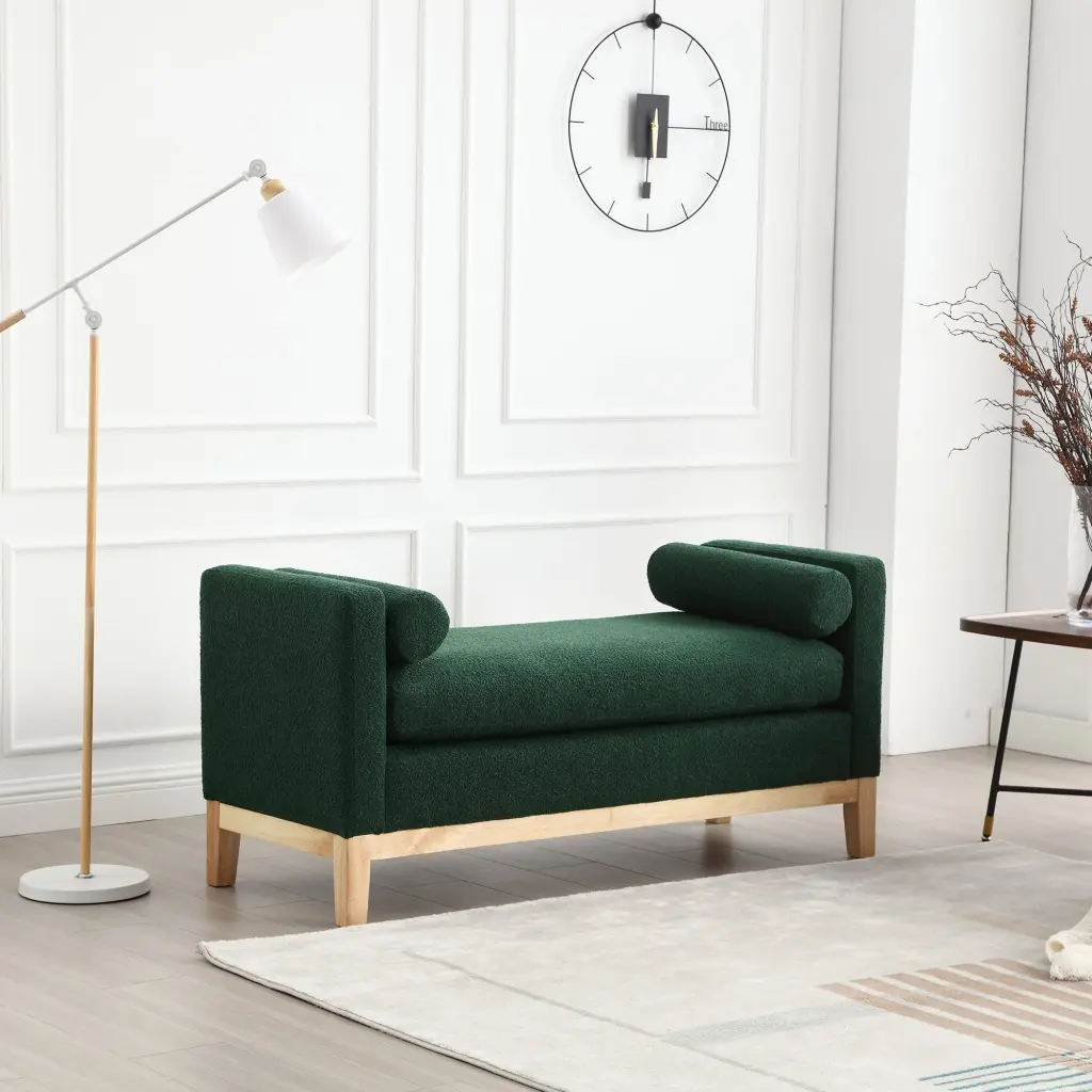 53.5"W Elegant Upholstered Bench Ottoman Wood Legs & Strengthen Pillow w1852