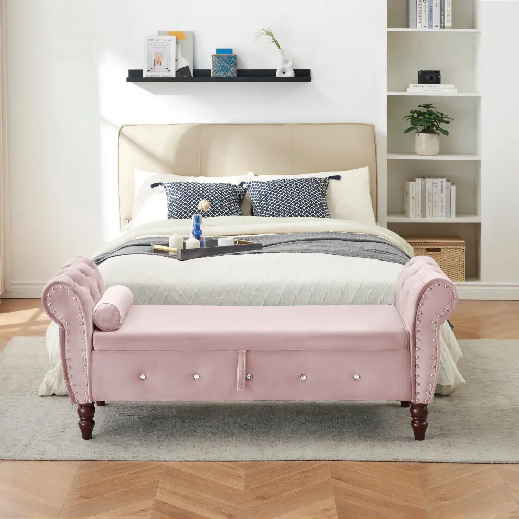 63.38 Inch Velvet Multifunctional Storage Rectangular Ottoman Bench fj furniture