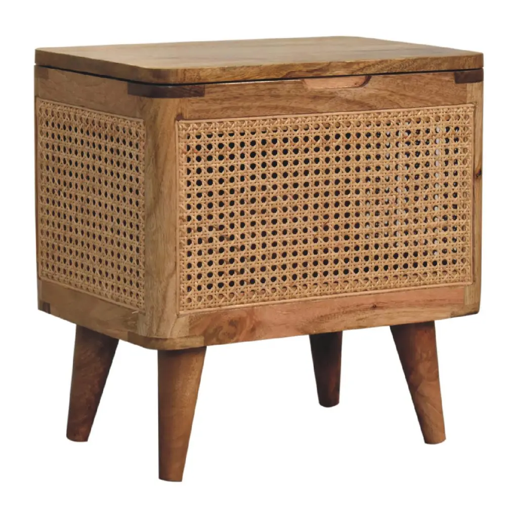 Larissa Lid Up Storage Stool Oak Wood Rattan Multipurpose Furniture artisan furniture