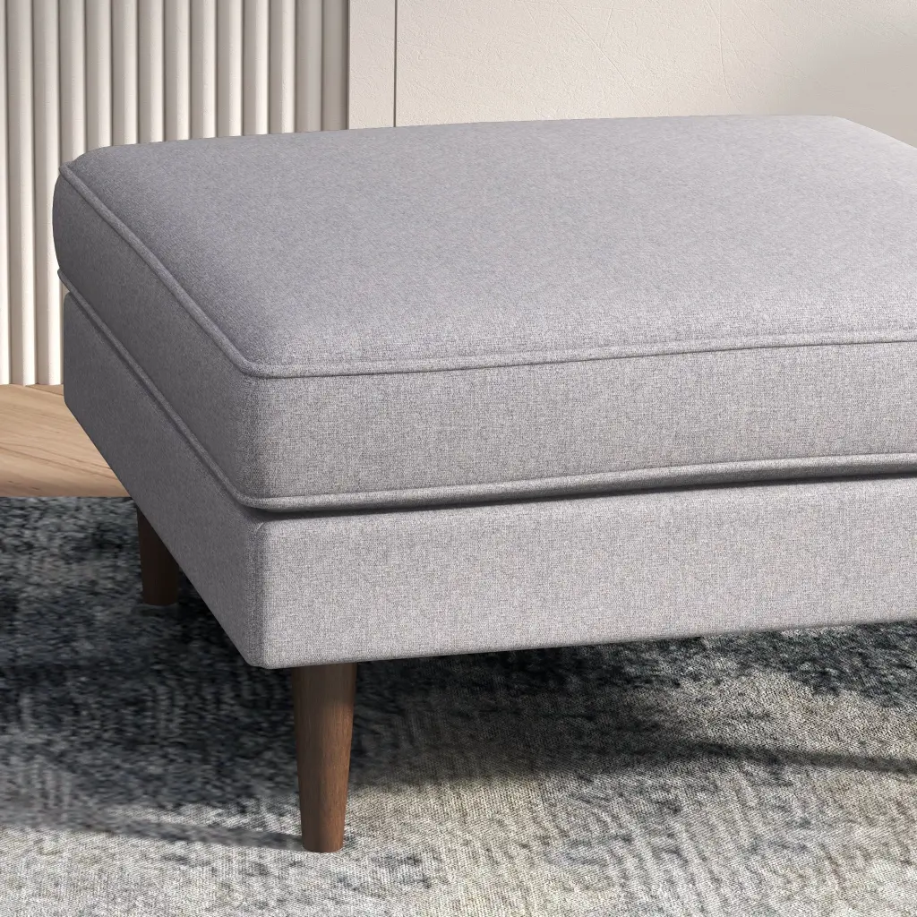 Amber Square Upholstered Ottoman Light Gray Linen Light Gray Brown ashcroft furniture