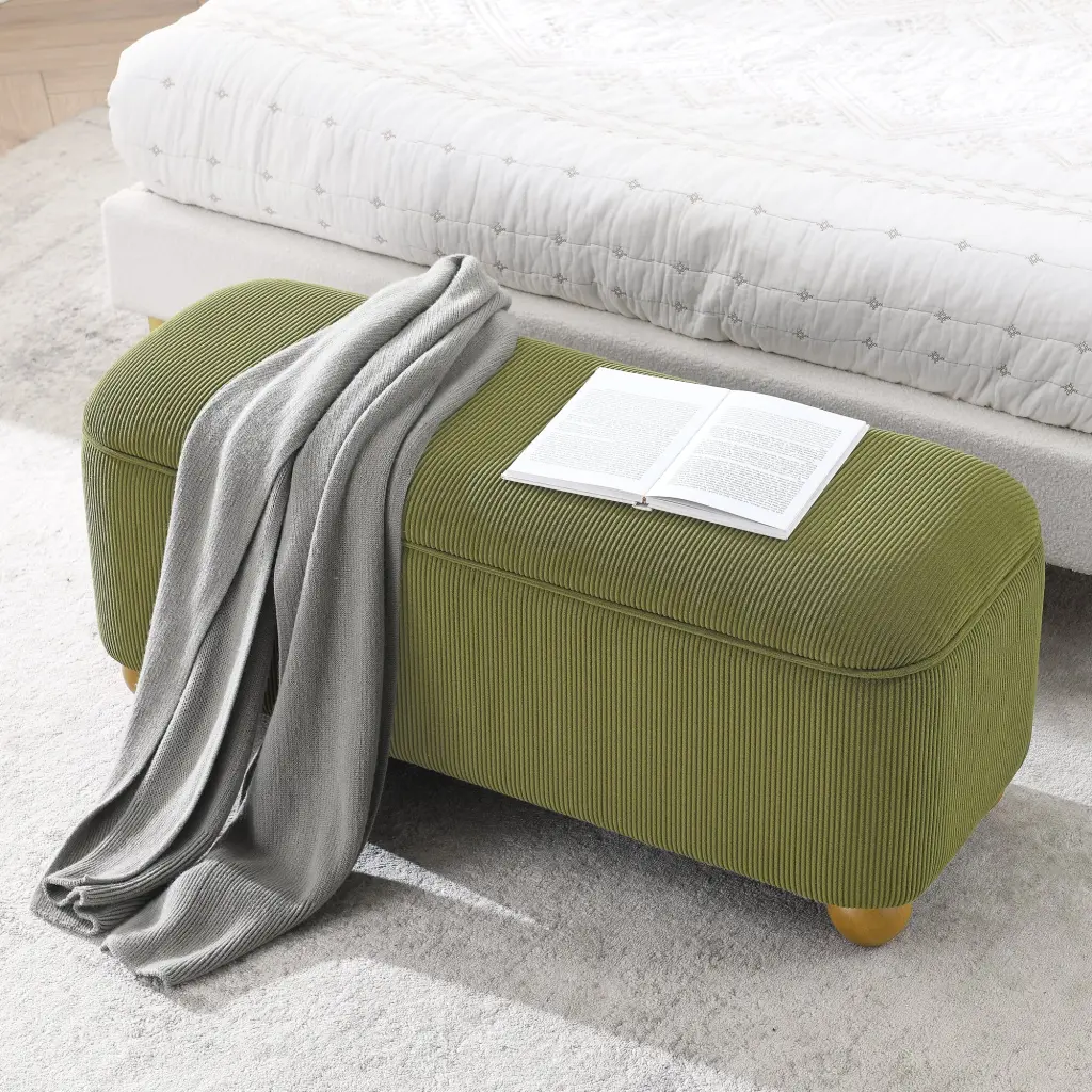 Flannelette Storage Ottoman Bench Cushioned Bed End Ottoman Bedroom chuangyuan smart home