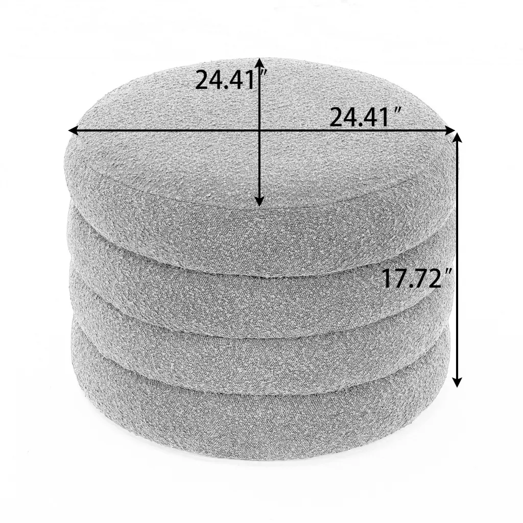 007 Boucle Material Storage Round Ottoman Footstool Timber Shelving dg collection