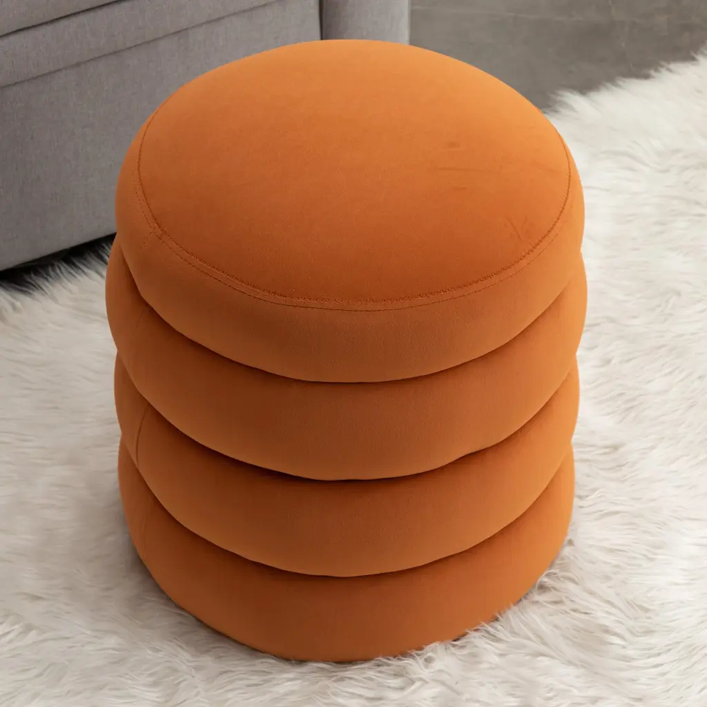 Soft Velvet Round Ottoman Footrest Stool Orange Velvet Comfortable dg collection