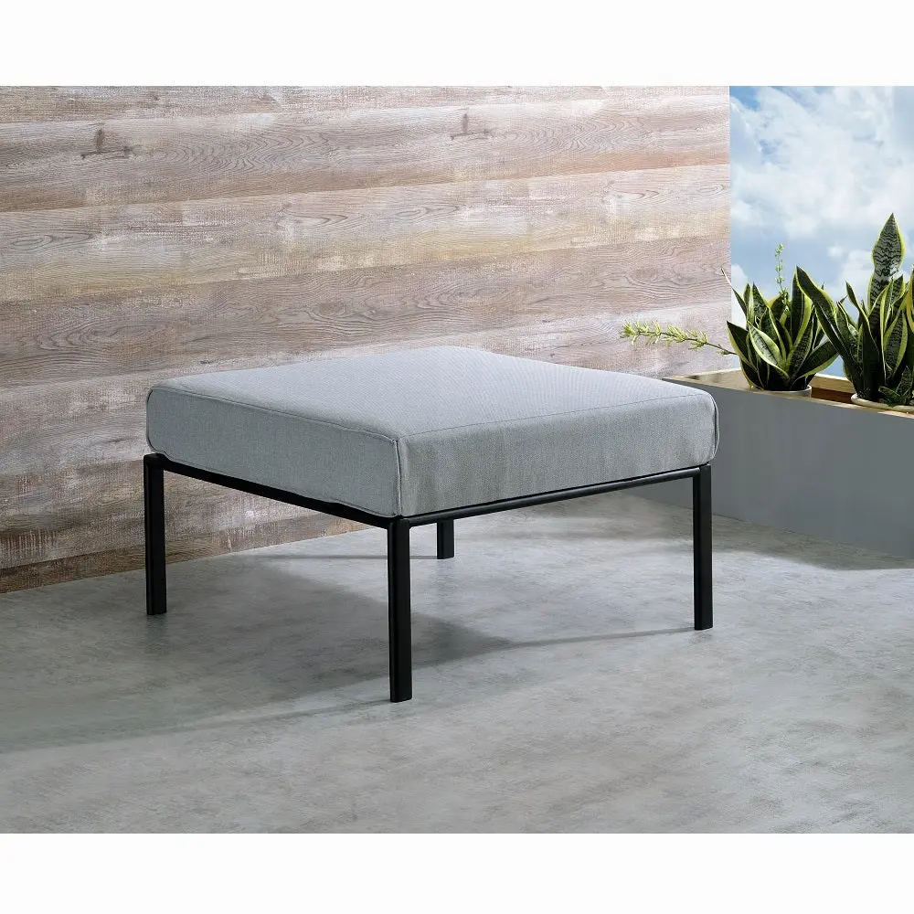 Grey and Black Patio Ottoman Metallic Tube Legs Outdoor Garden Footrest furniture max