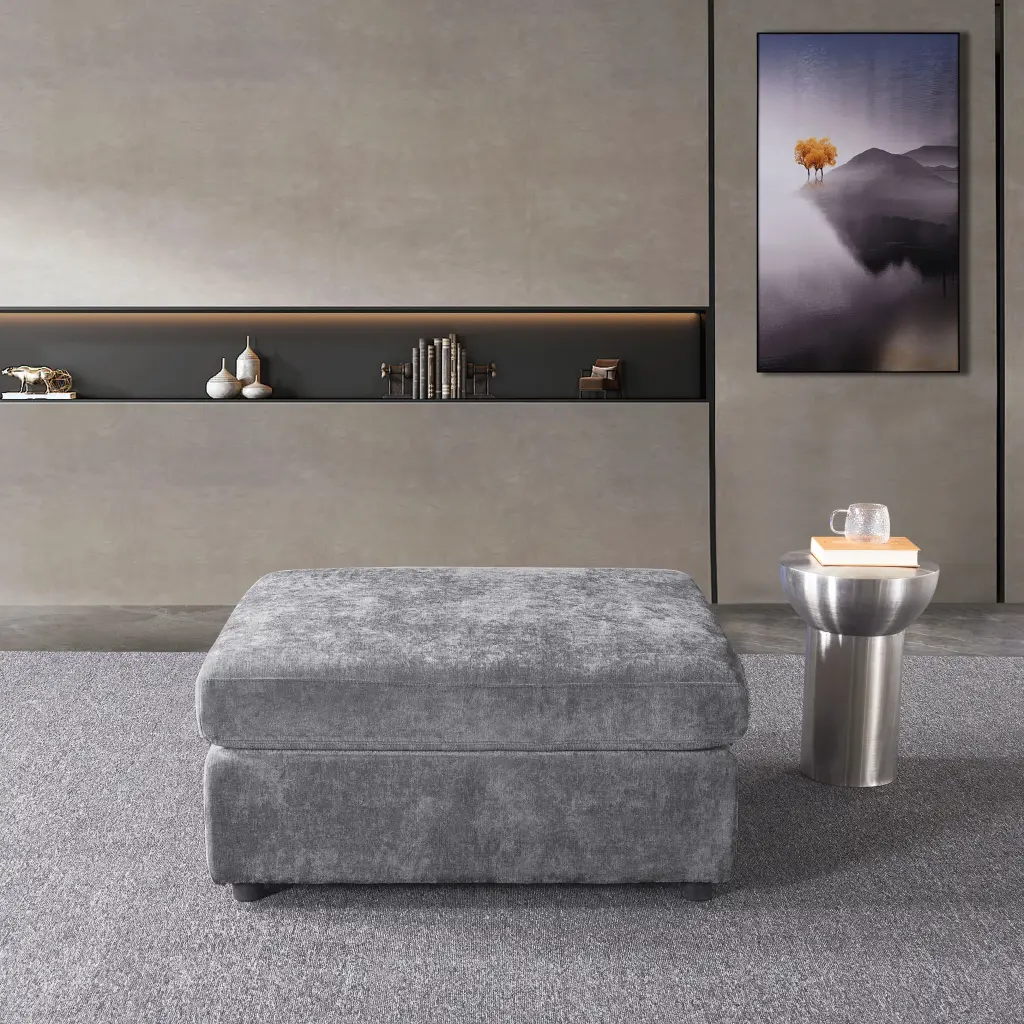 Ottoman 3019 Light Grey Chenille Timber Primary Living Space Medium Sofa Ottoman homarni furnishings inc.---w1099