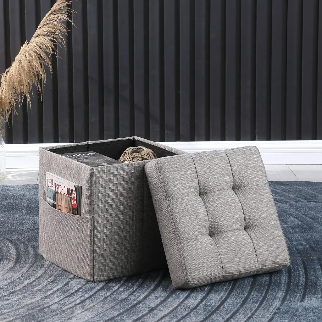 Ottoman Light Grey Linen or Linen Blend Primary Living Space homarni furnishings inc.---w1099