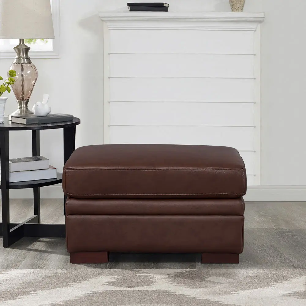 Dillon Leather Ottoman Raisin Authentic Leather and Brown Memory Foam hydeline furniture