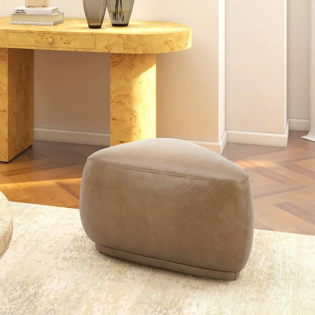 Pebble 26" Rounded Triangle Cocktail Ottoman Tuscan Tan Brown jennifer taylor home