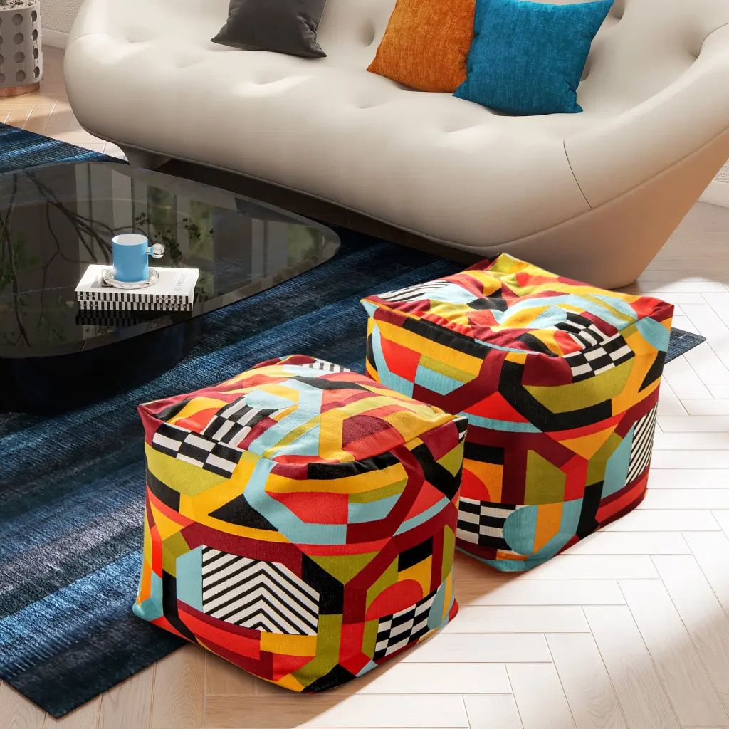 Premium Oversized 20 Inch Bean Bag Cube Ottoman Colorpop Multicolored jennifer taylor home