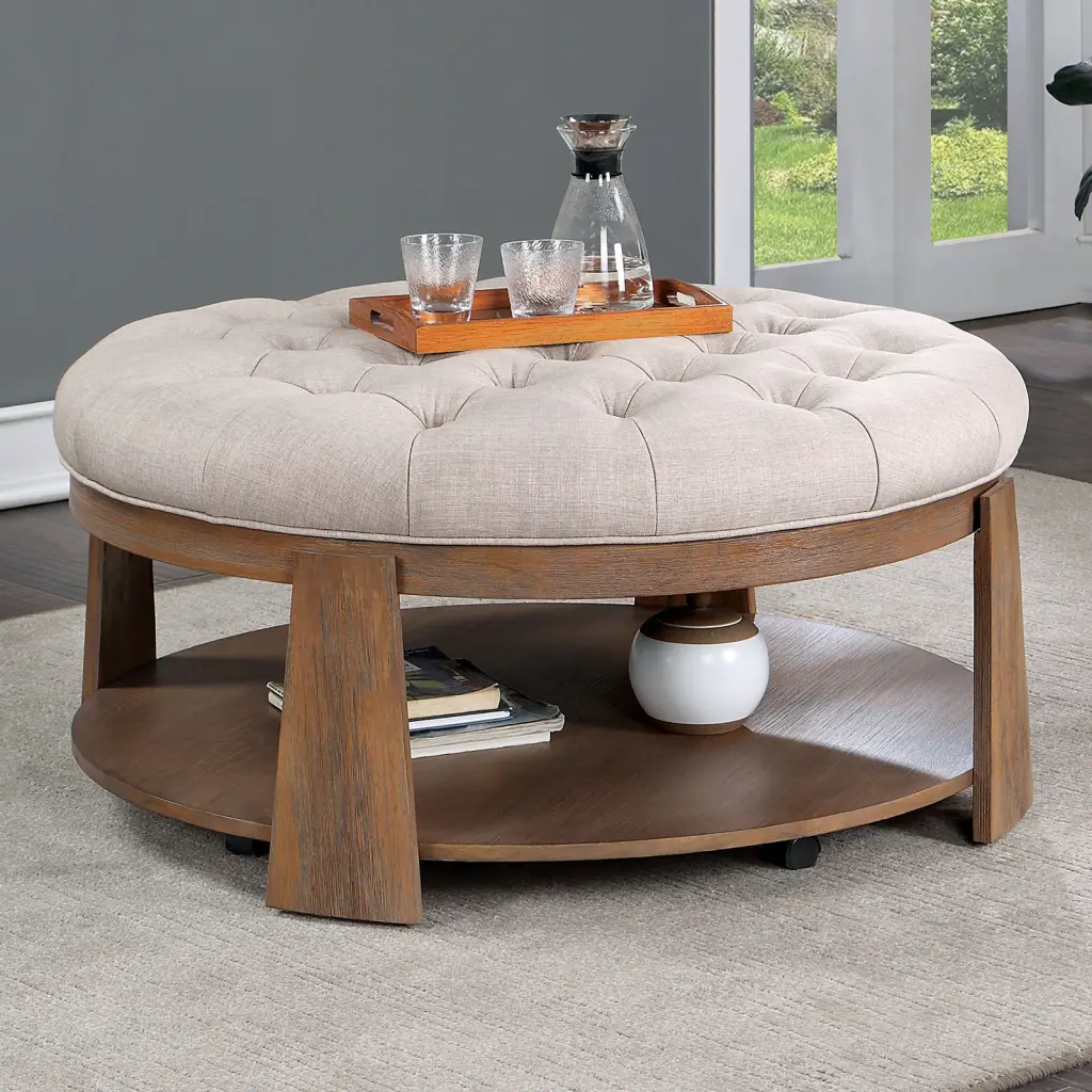 Wire Brushed Finish Natural Tone Beige Ottoman Transitional Style kanepe