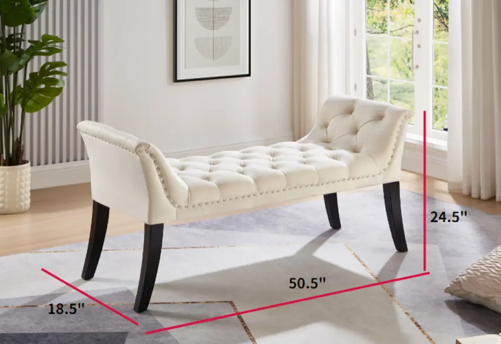 Button Tufted Upholstered Ottoman Bench Rectangular Footrest Stool Living Room modernben furniture