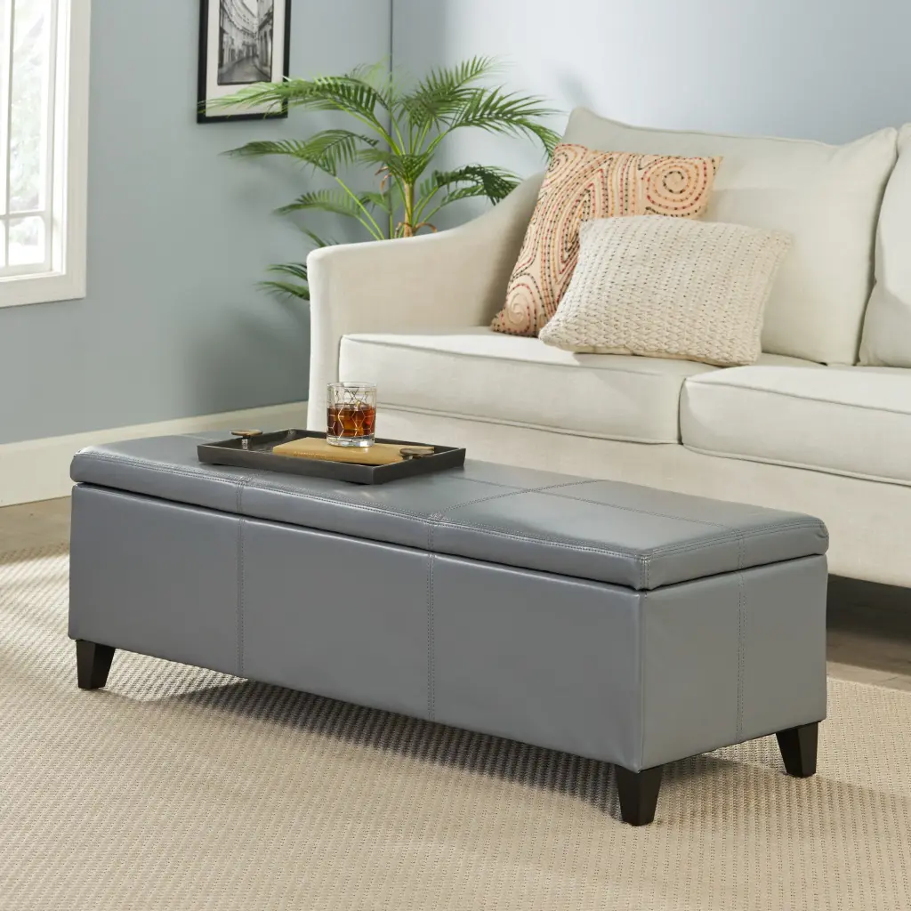 Glouster V2 Grey PU Storage Ottoman Hidden Compartment nh-an