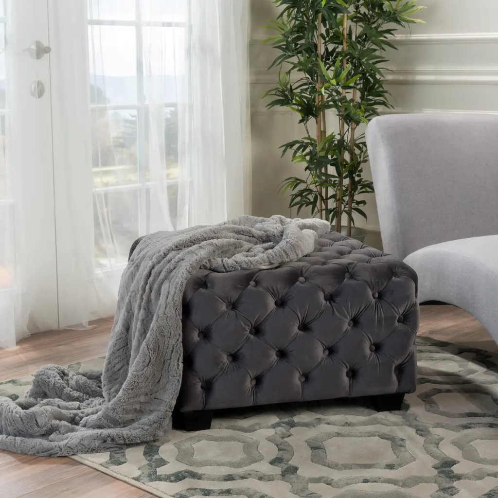 Grey Velvet Ottoman Living Room nh-an