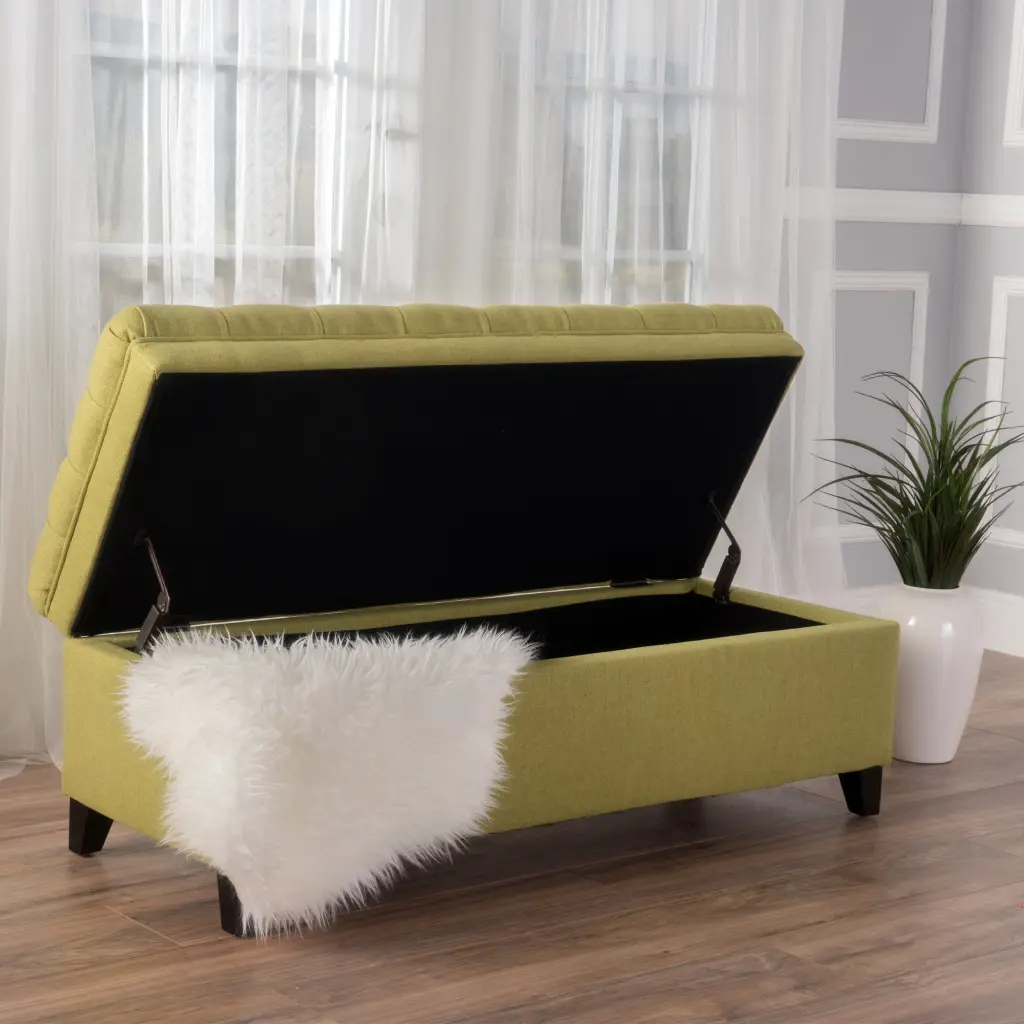Juliana Storage Ottoman, Green Fabric Upholstered Bench Hidden Storage nh-an