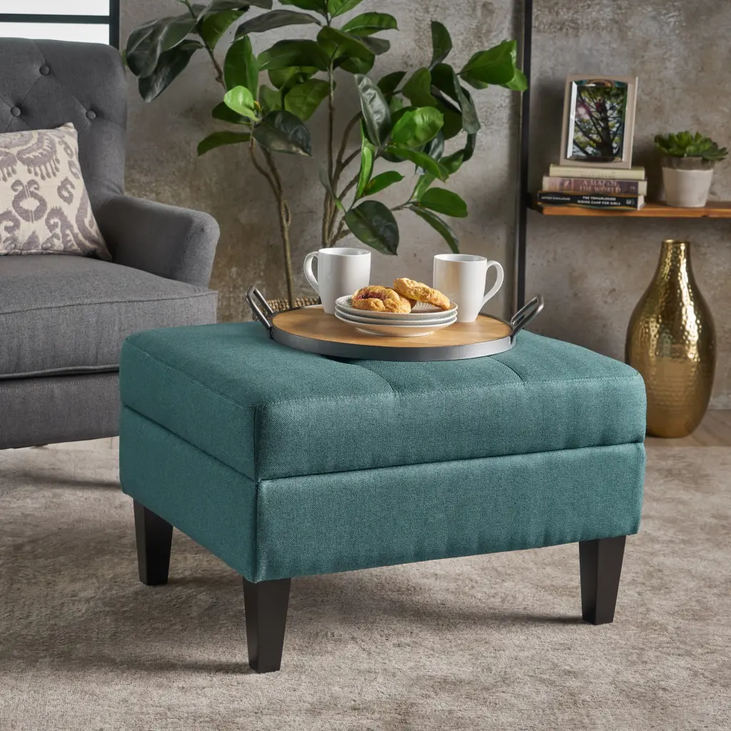 Teal Wood Fabric Storage Ottoman Multi Functional Furniture nh-comfortcove