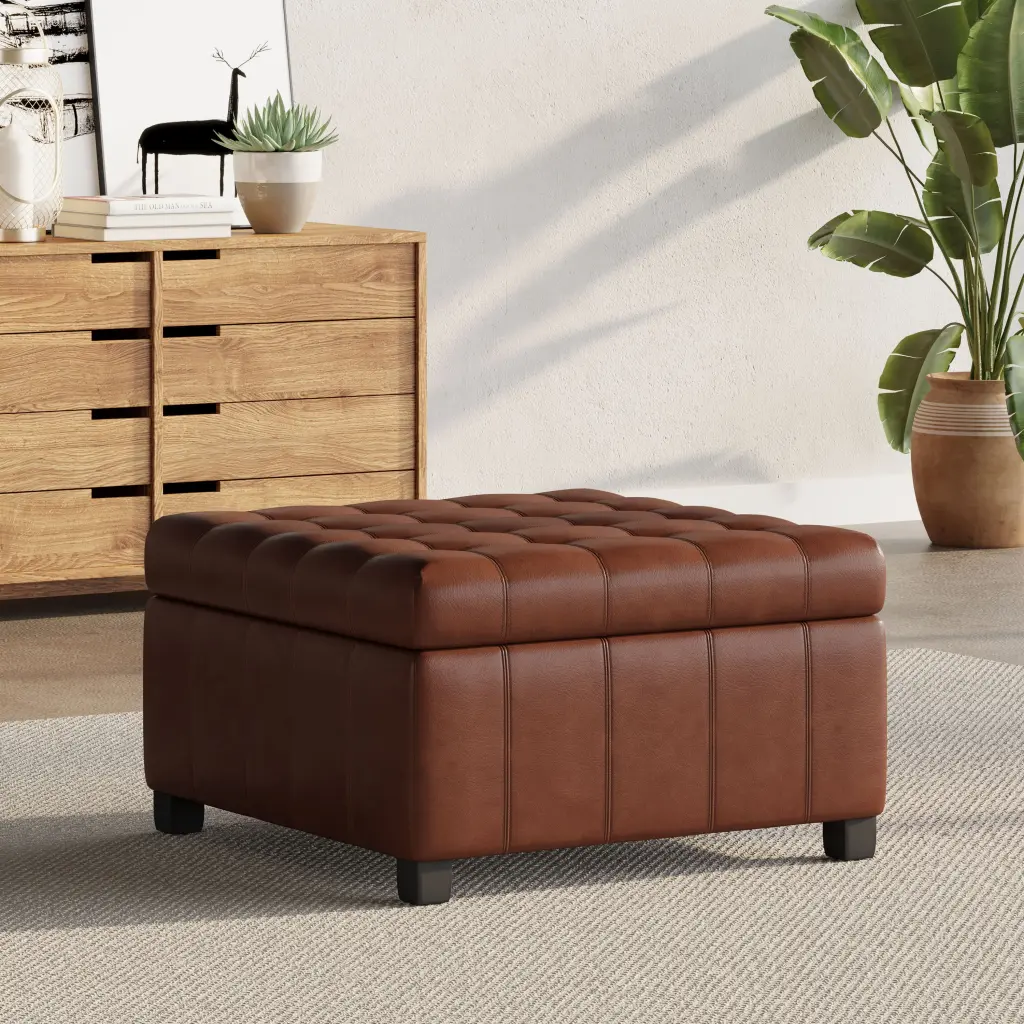 Isabella Ottoman Light Brown PU Living Room Footrest and Seating nh-perfect home