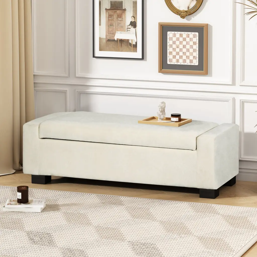 White Fabric Storage Ottoman Versatile Living Room Furniture nh-purenest